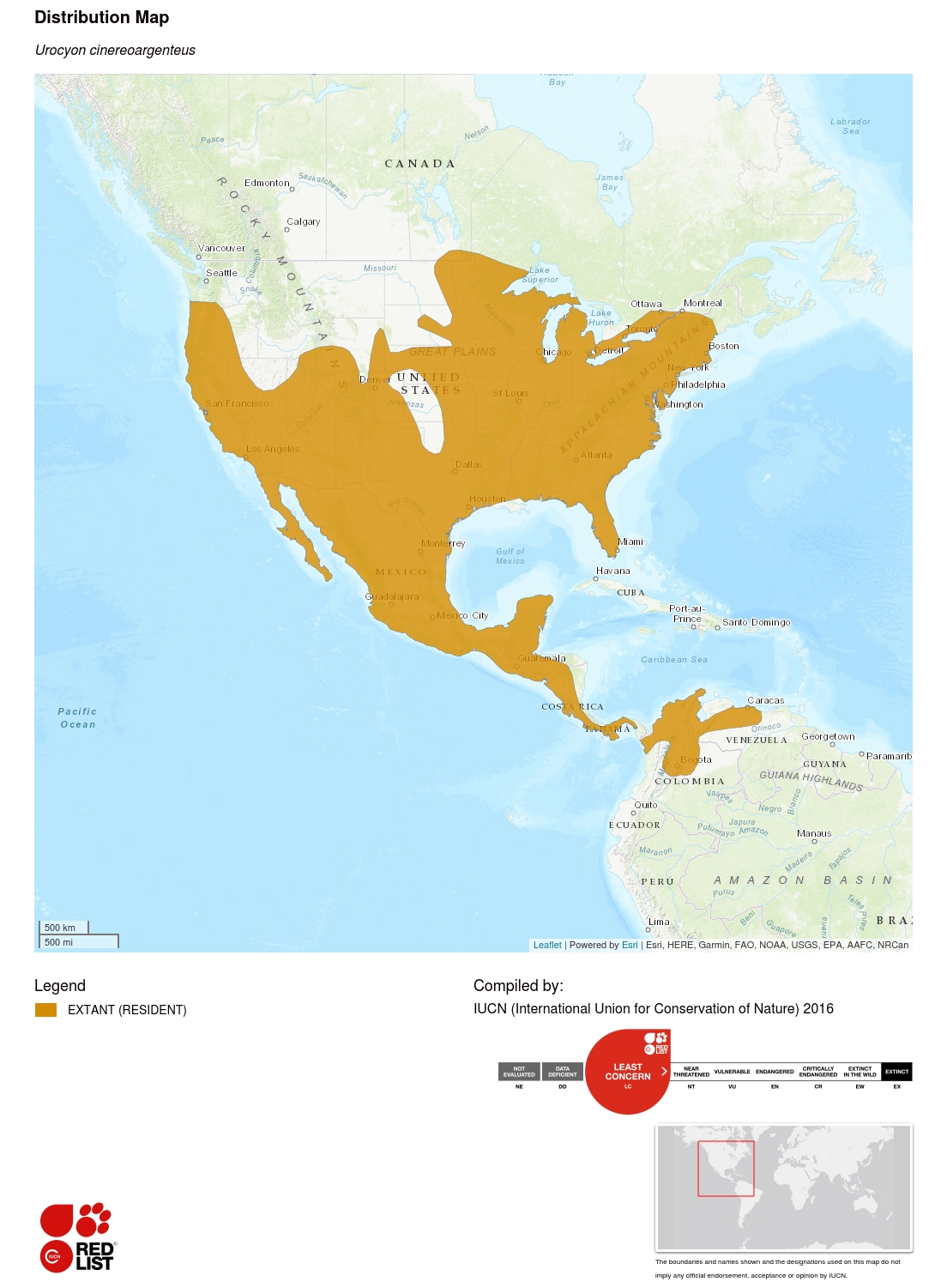 (Gray fox range map)